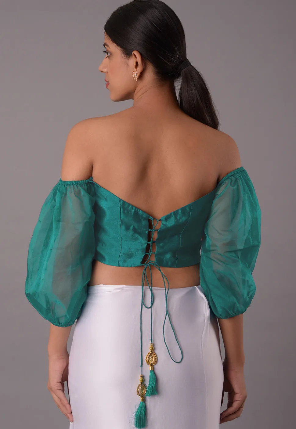 Solid Color Crepe Blouse in Teal Blue