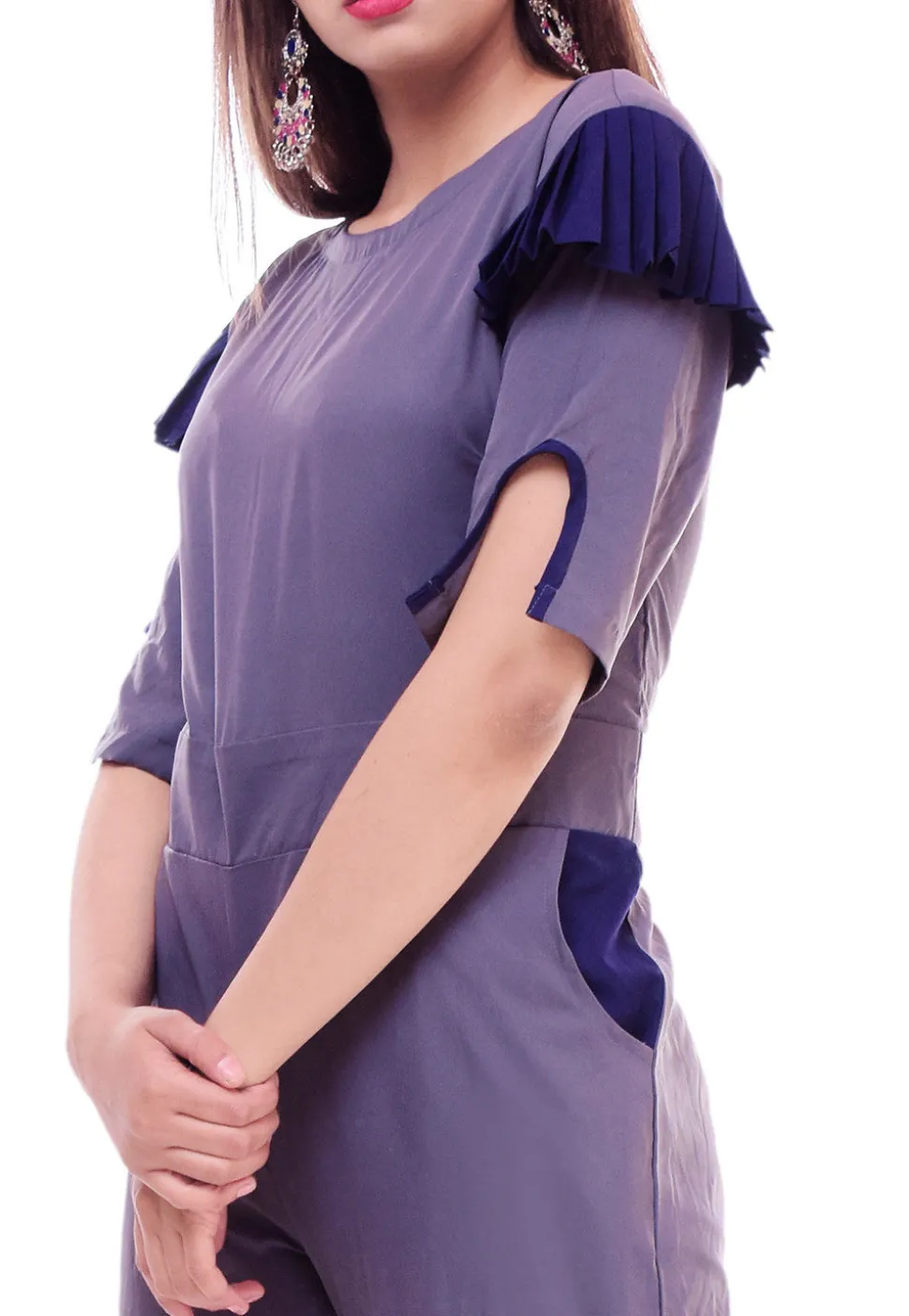 Solid Color Crepe Jumpsuit in Light Purple