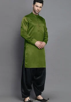 Solid Color Crepe Kurta in Olive Green