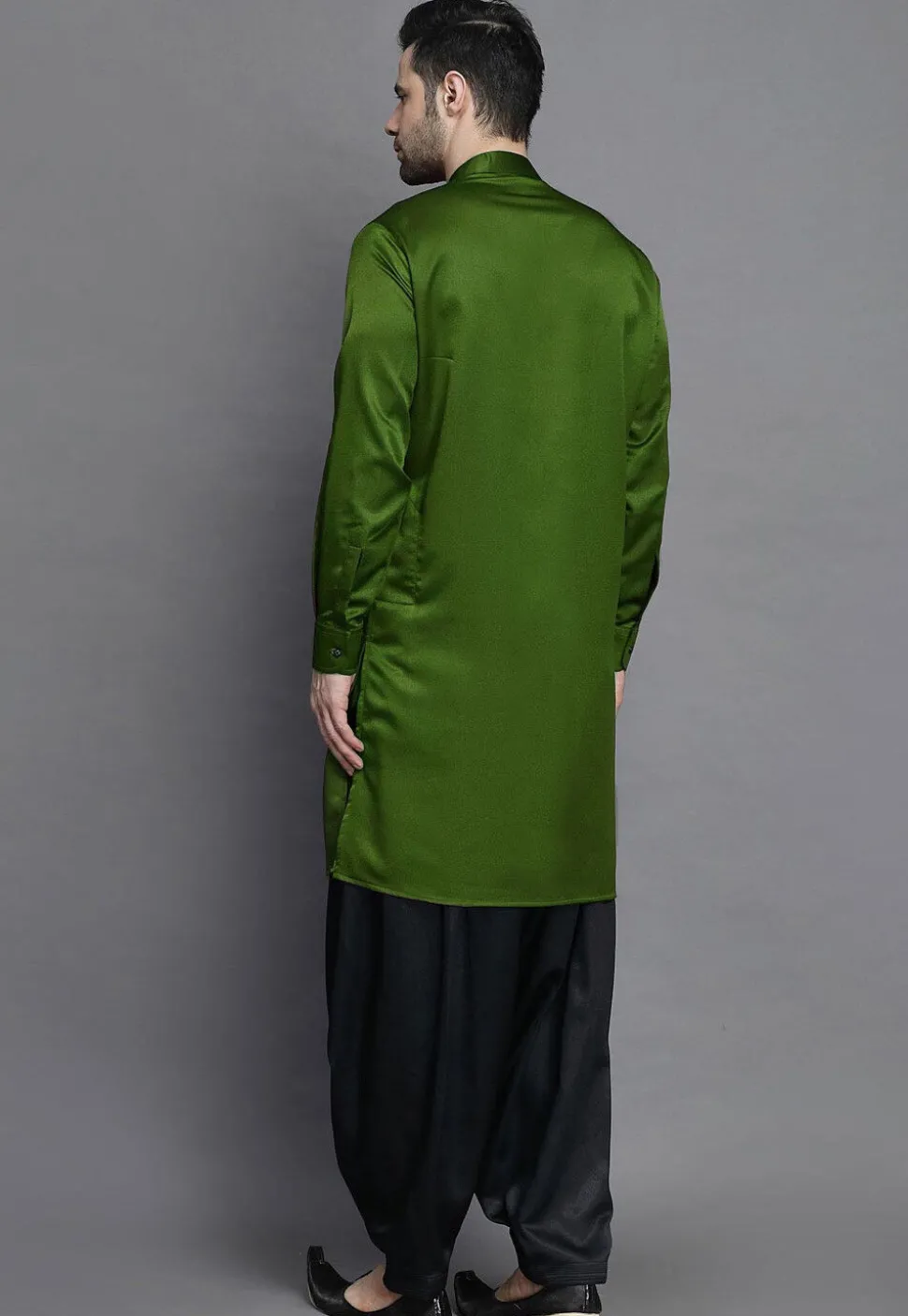 Solid Color Crepe Kurta in Olive Green