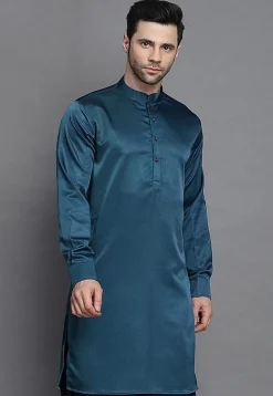Solid Color Crepe Kurta in Teal Blue
