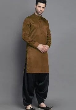 Solid Color Crepe Kurta in Brown