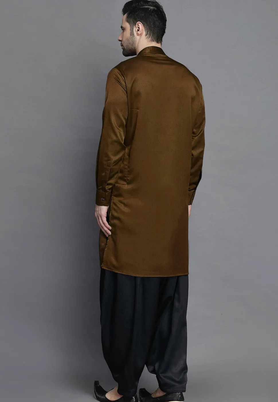 Solid Color Crepe Kurta in Brown