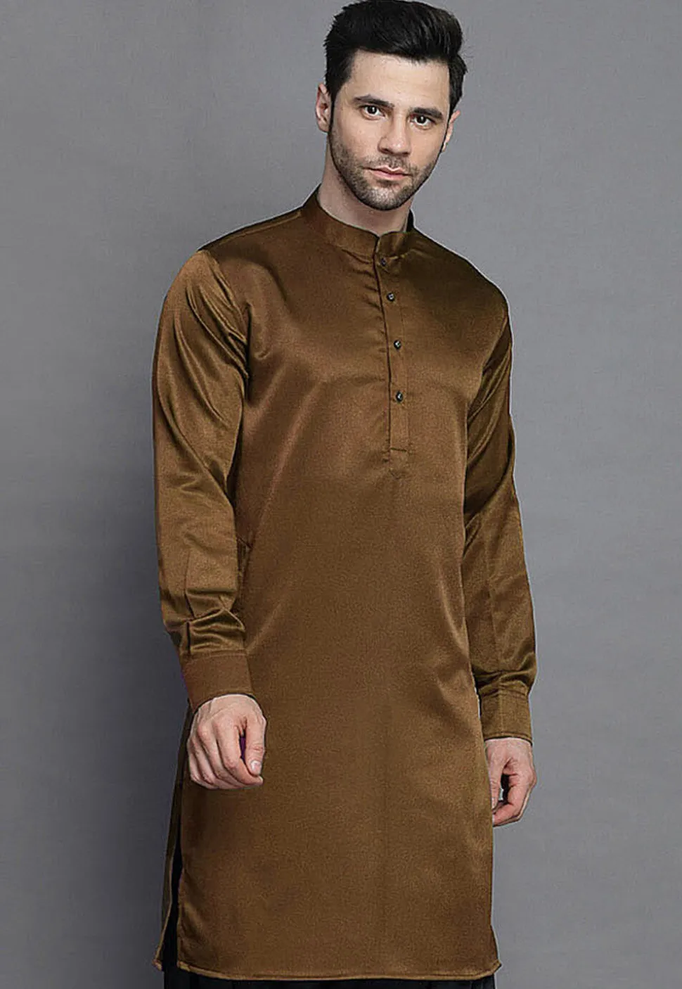 Solid Color Crepe Kurta in Brown
