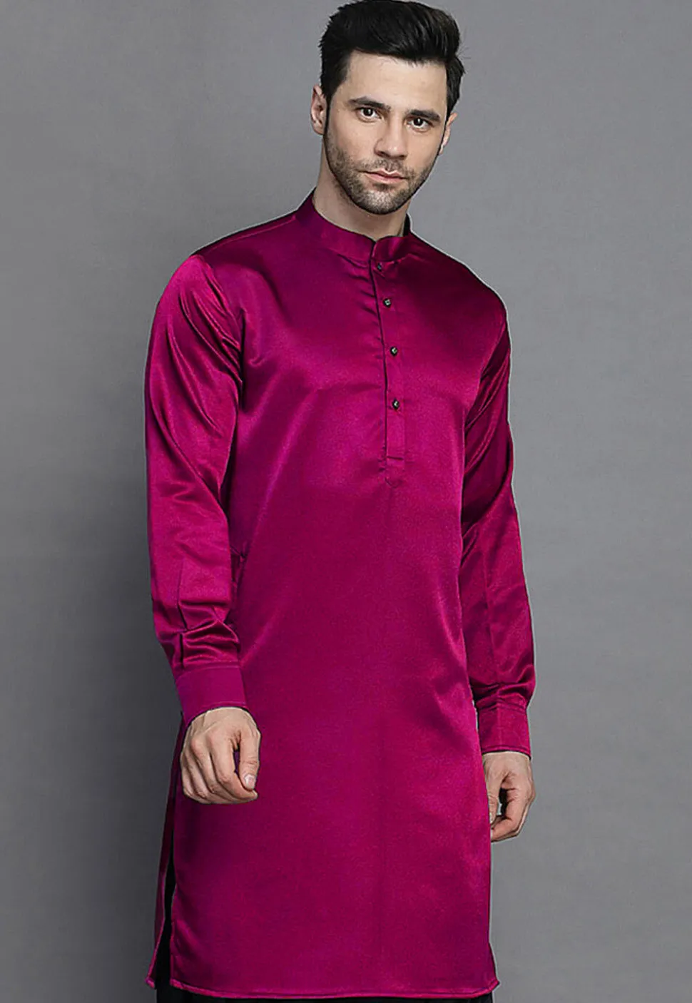 Solid Color Crepe Kurta in Magenta
