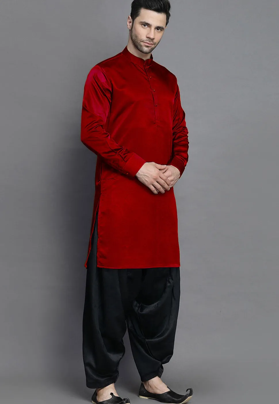 Solid Color Crepe Kurta in Maroon