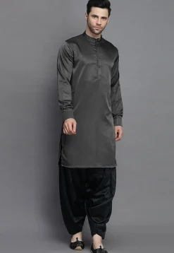 Solid Color Crepe Kurta in Dark Grey