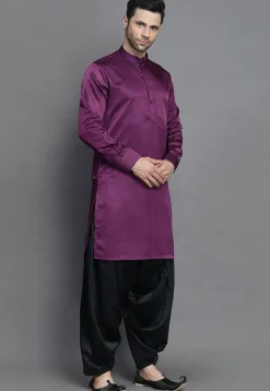 Solid Color Crepe Kurta Salwar Set in Purple
