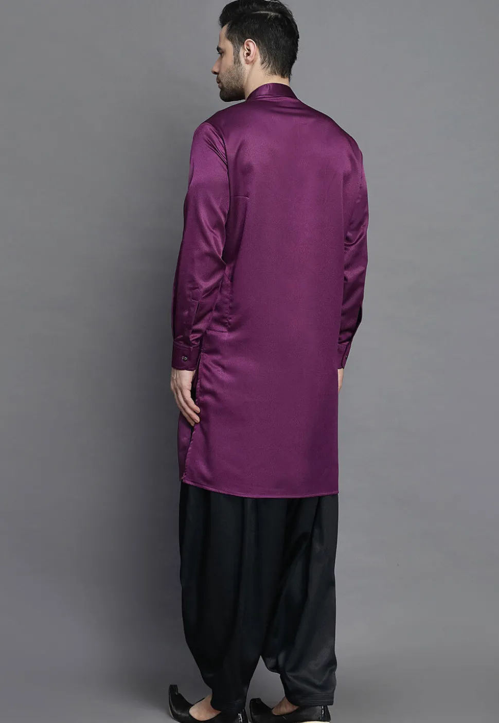 Solid Color Crepe Kurta Salwar Set in Purple