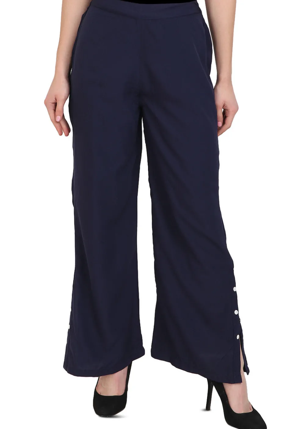 Solid Color Crepe Pant in Navy Blue
