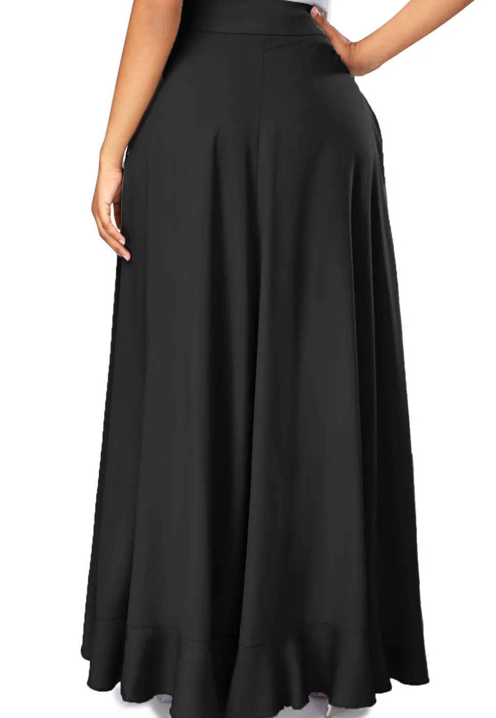 Solid Color Crepe Ruffle Palazzo in Black