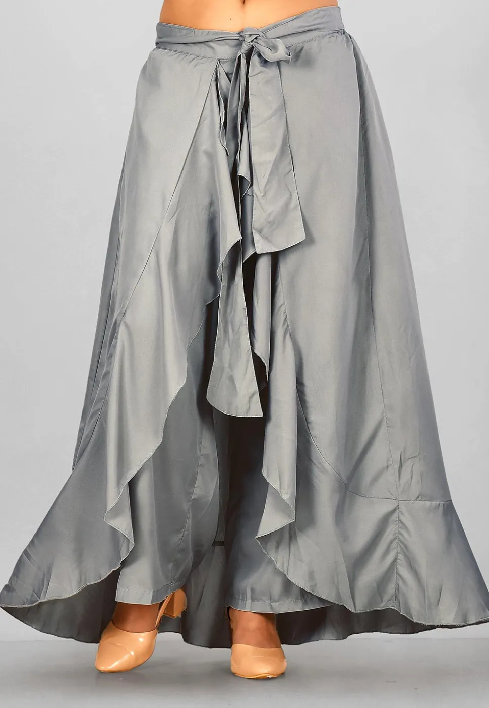 Solid Color Crepe Skirt Style Palazzo in Grey