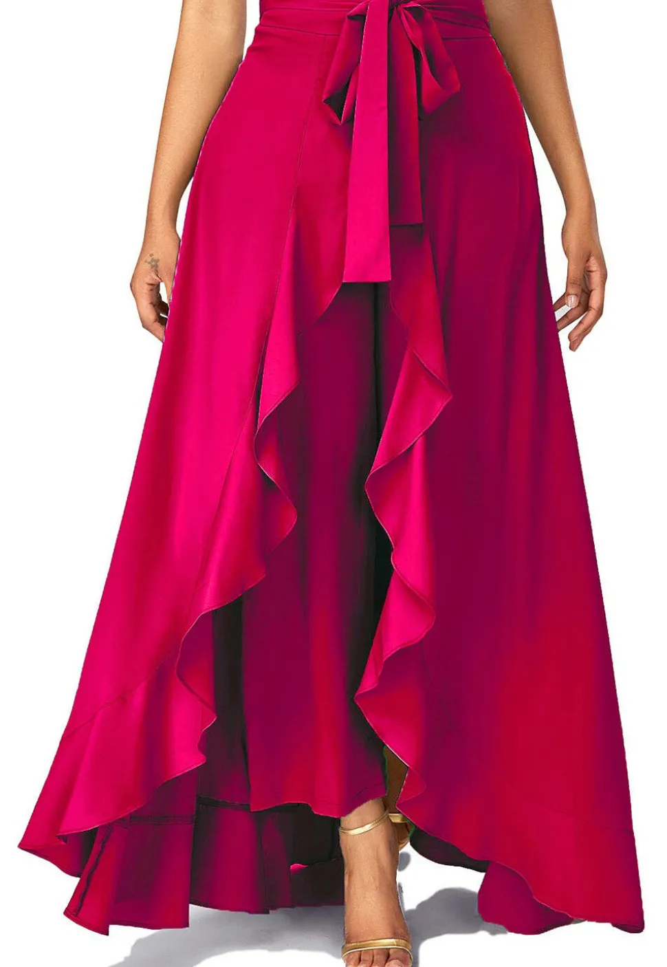 Solid Color Crepe Skirt Style Palazzo in Fuchsia