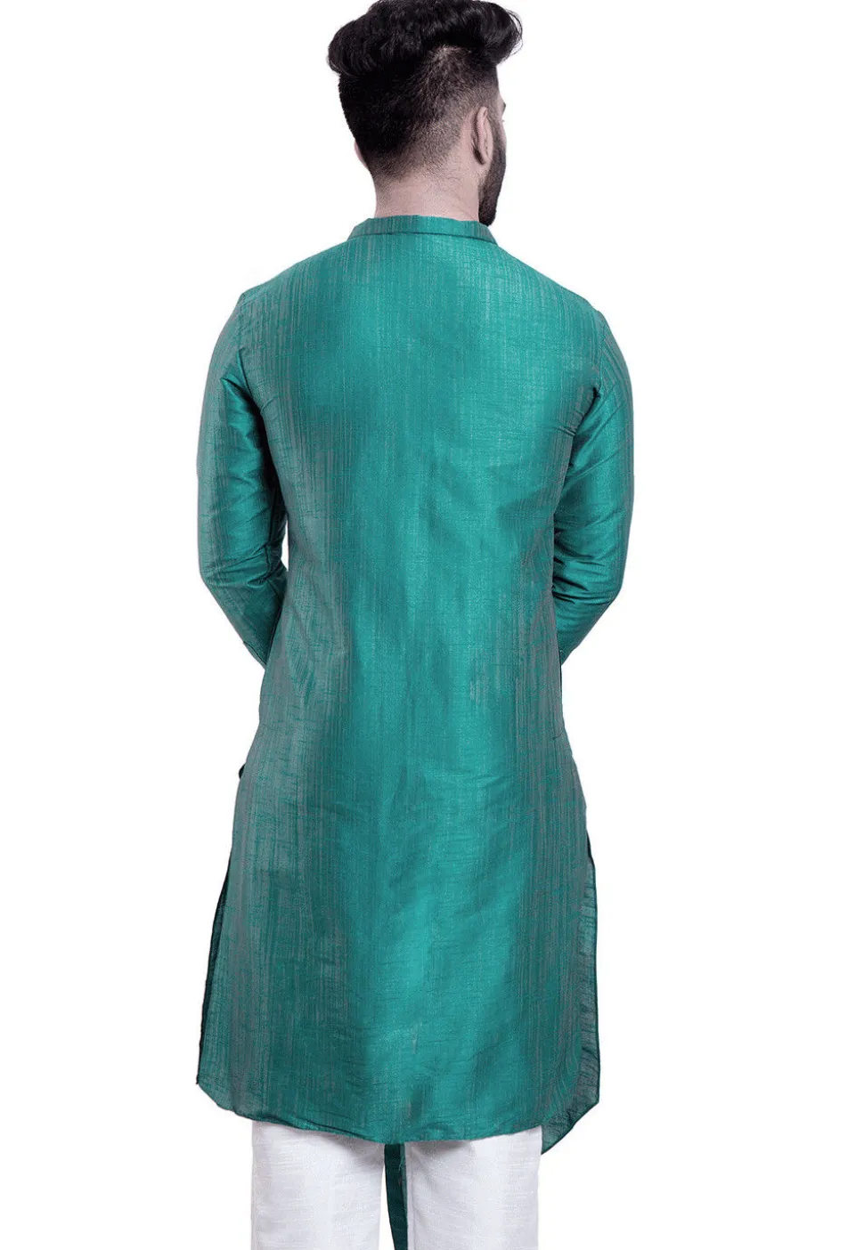 Solid Color Dupion Silk Asymmetric Kurta in Turquoise