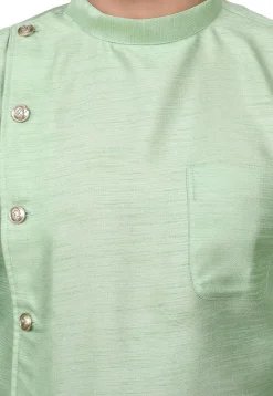 Solid Color Dupion Silk Asymmetric Dhoti Kurta in Pastel Green