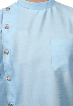 Solid Color Dupion Silk Asymmetric Dhoti Kurta in Light Blue