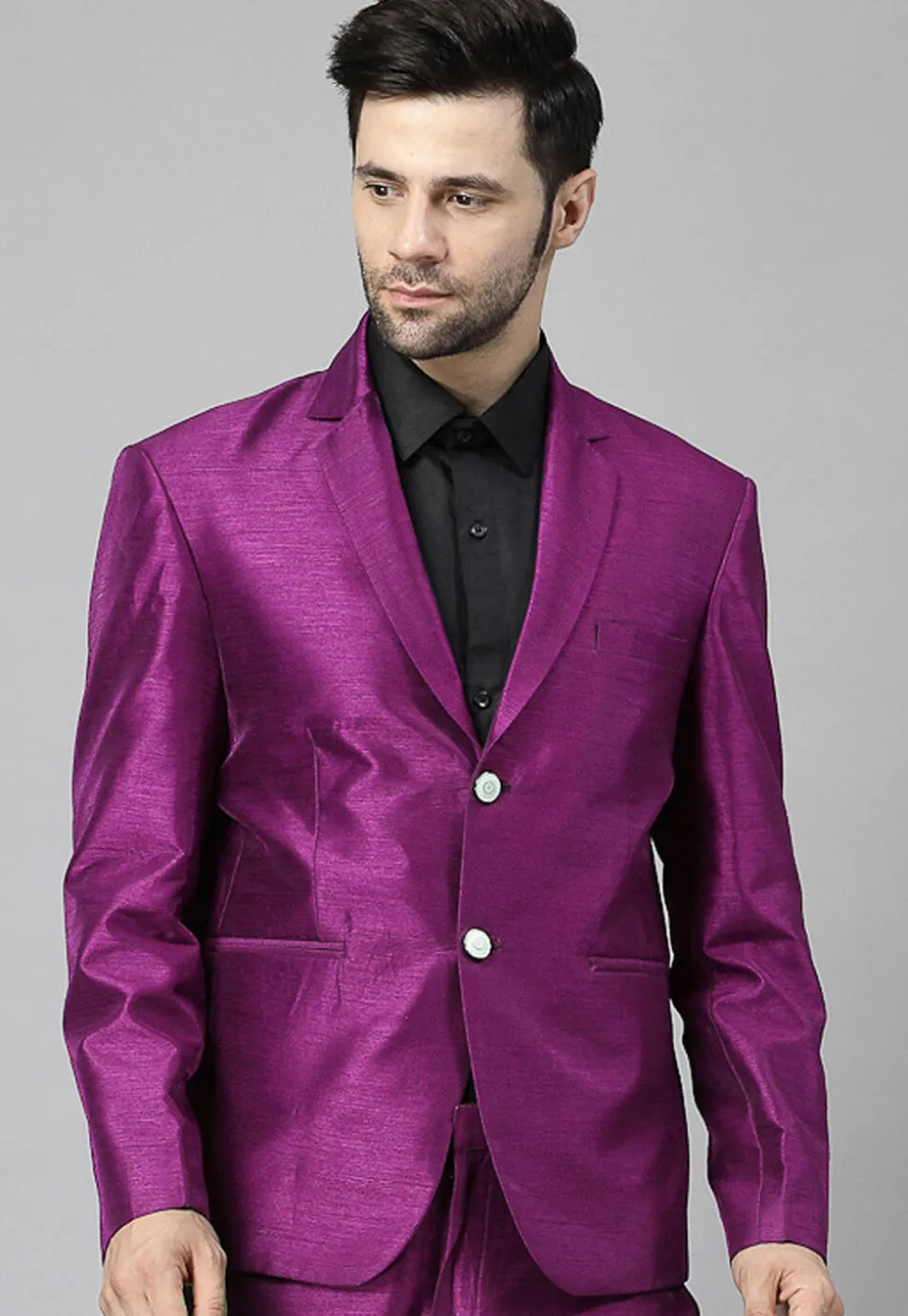 Solid Color Dupion Silk Blazer in Magenta