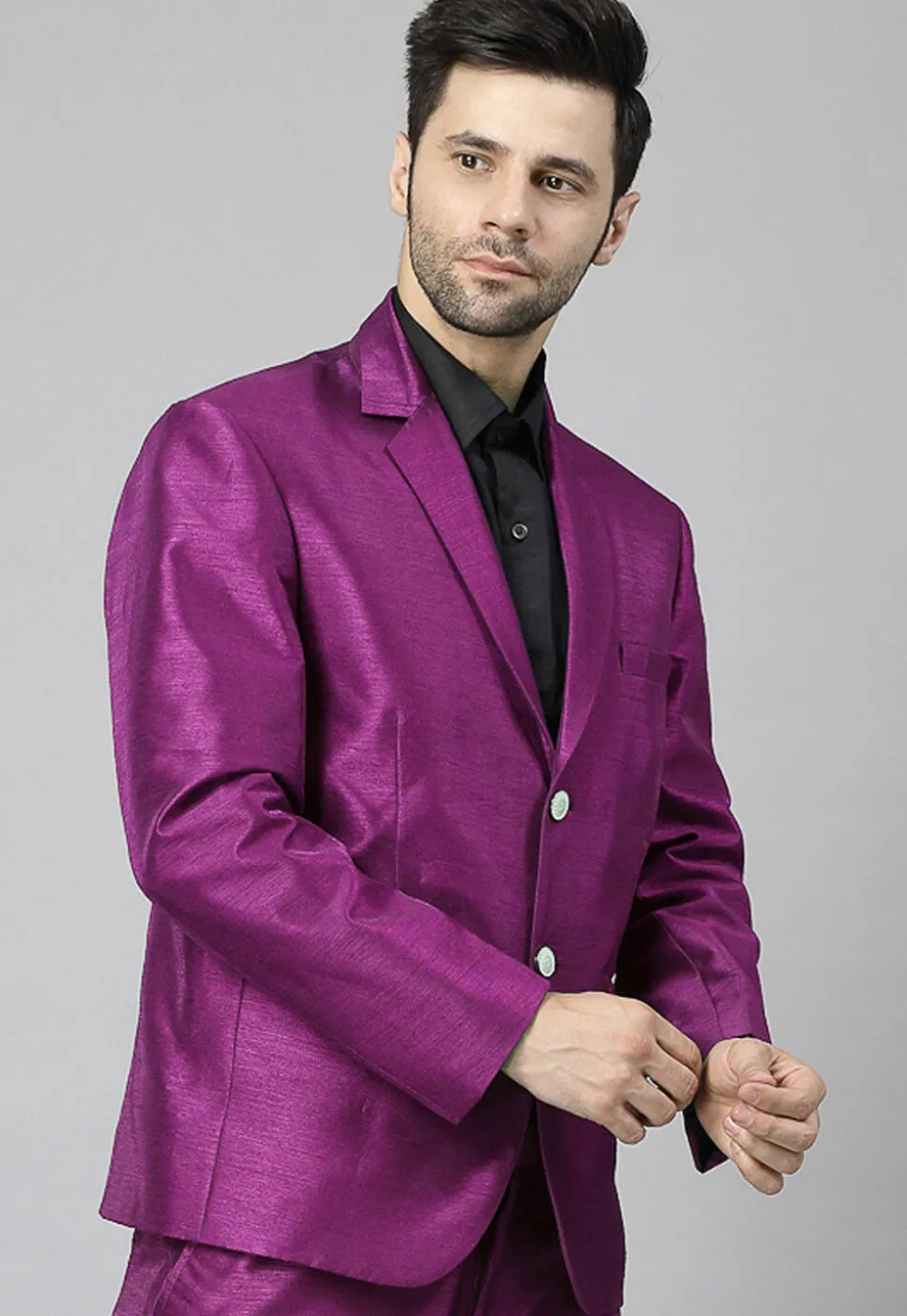 Solid Color Dupion Silk Blazer in Magenta