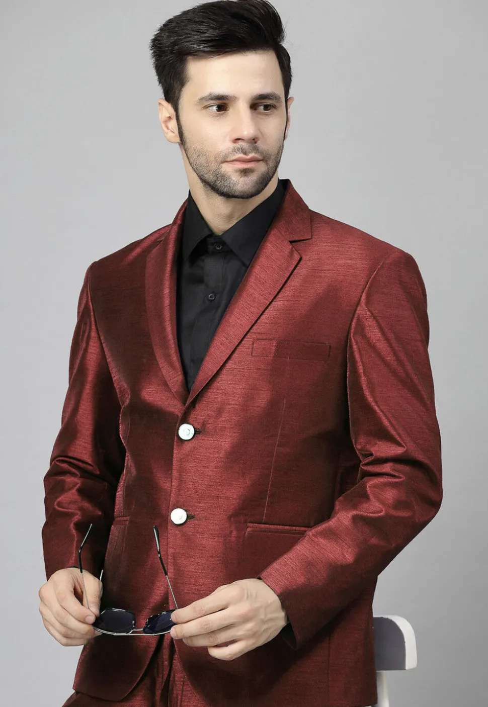 Solid Color Dupion Silk Blazer in Brown