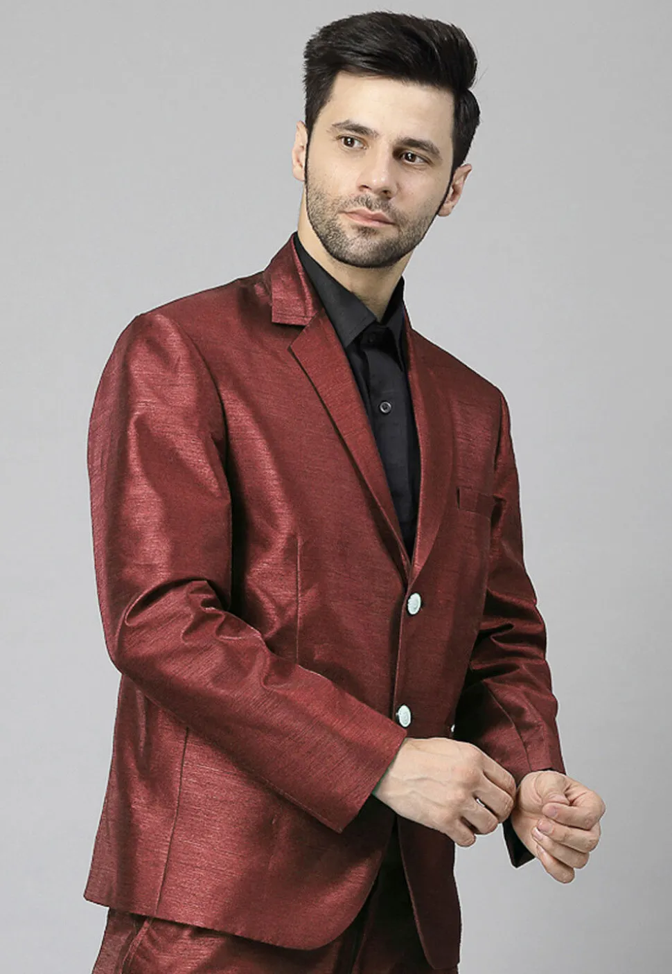 Solid Color Dupion Silk Blazer in Brown