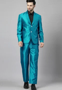 Solid Color Dupion Silk Blazer in Teal Blue