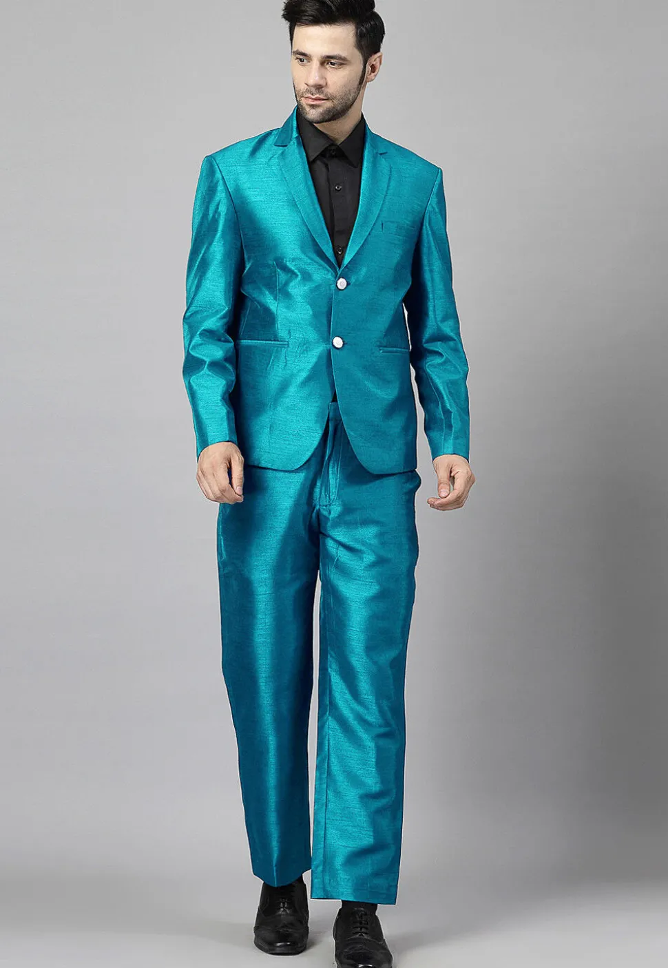Solid Color Dupion Silk Blazer in Teal Blue