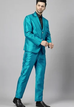 Solid Color Dupion Silk Blazer in Teal Blue