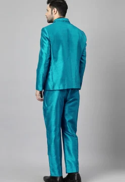 Solid Color Dupion Silk Blazer in Teal Blue