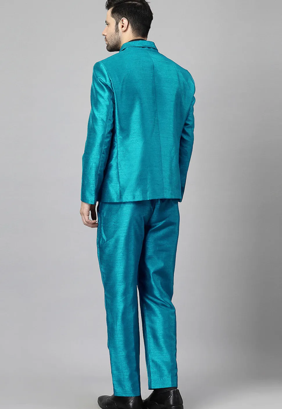 Solid Color Dupion Silk Blazer in Teal Blue