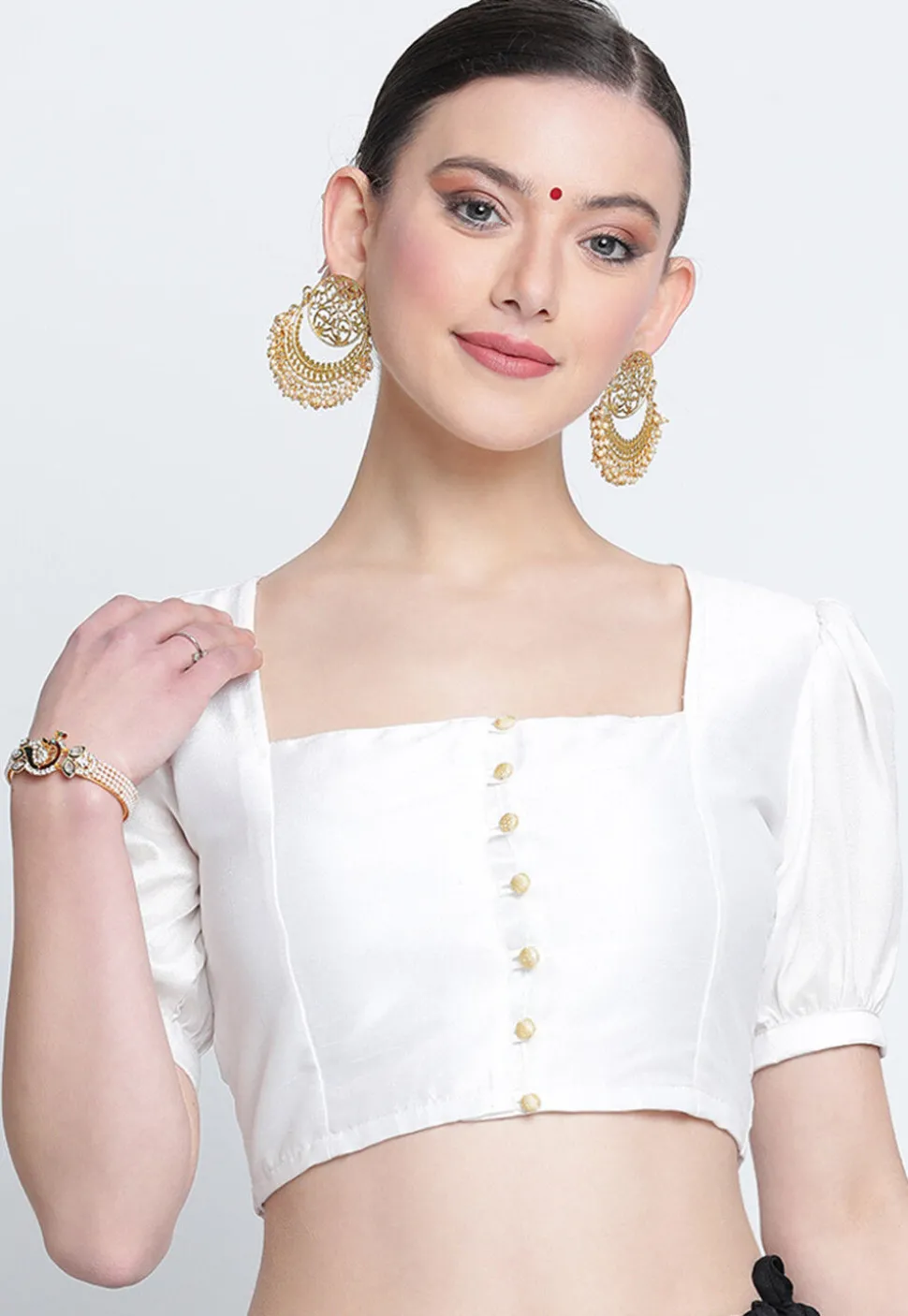 Solid Color Dupion Silk Blouse in White