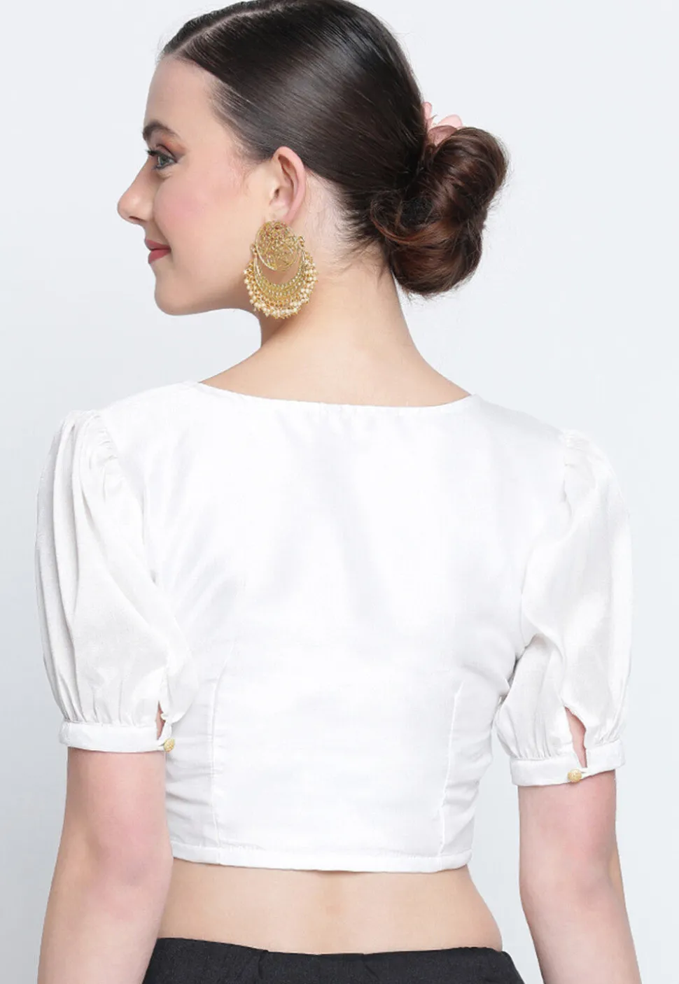 Solid Color Dupion Silk Blouse in White