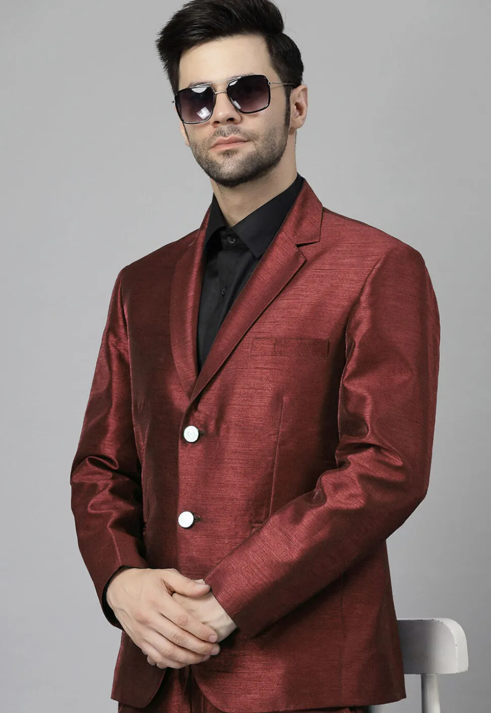 Solid Color Dupion Silk Blazer in Brown