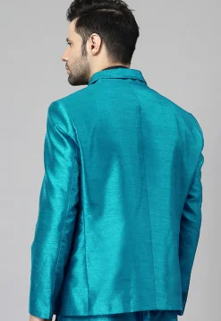 Solid Color Dupion Silk Blazer in Teal Blue