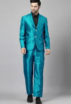 Solid Color Dupion Silk Blazer in Teal Blue