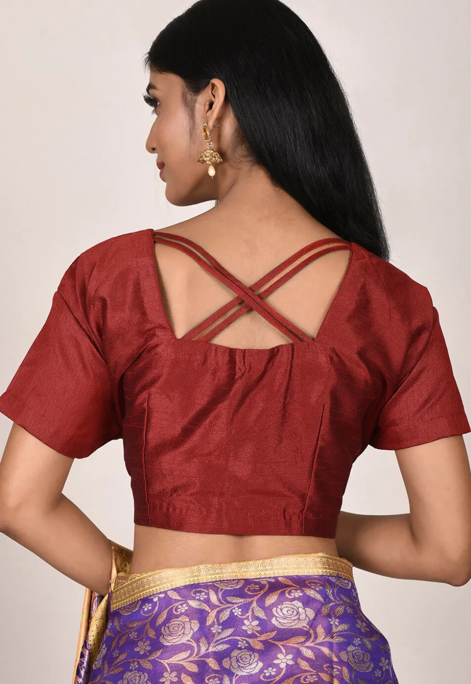 Solid Color Dupion Silk Blouse in Maroon