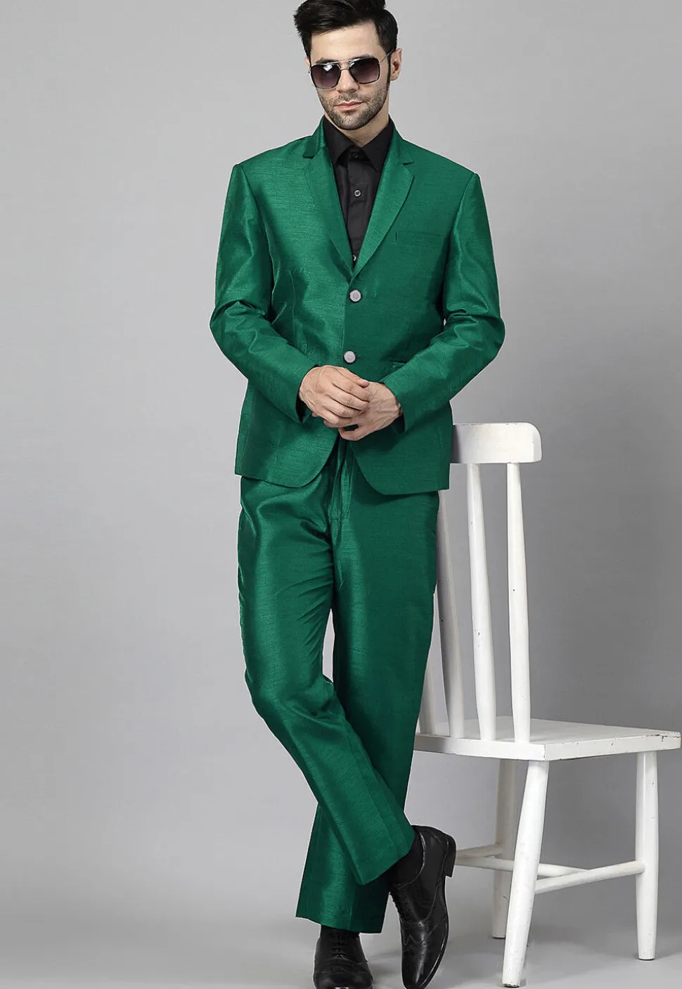 Solid Color Dupion Silk Blazer in Teal Green
