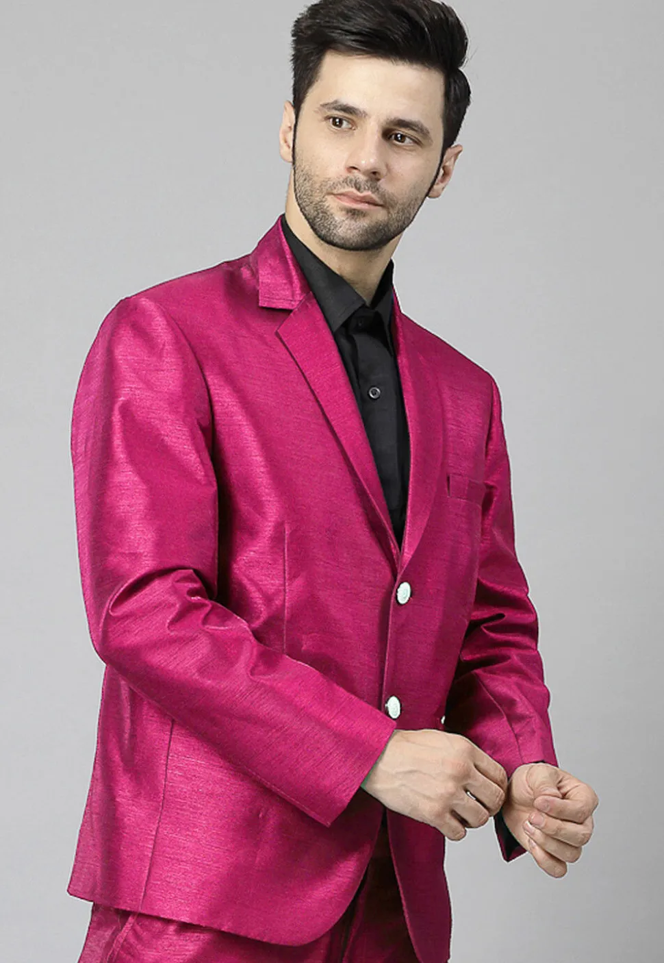 Solid Color Dupion Silk Blazer in Fuchsia