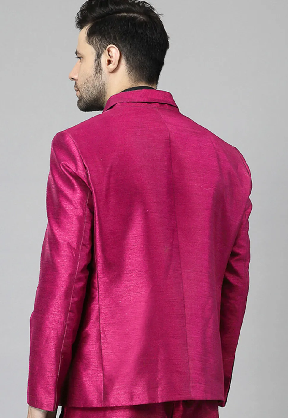 Solid Color Dupion Silk Blazer in Fuchsia