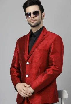 Solid Color Dupion Silk Blazer in Maroon