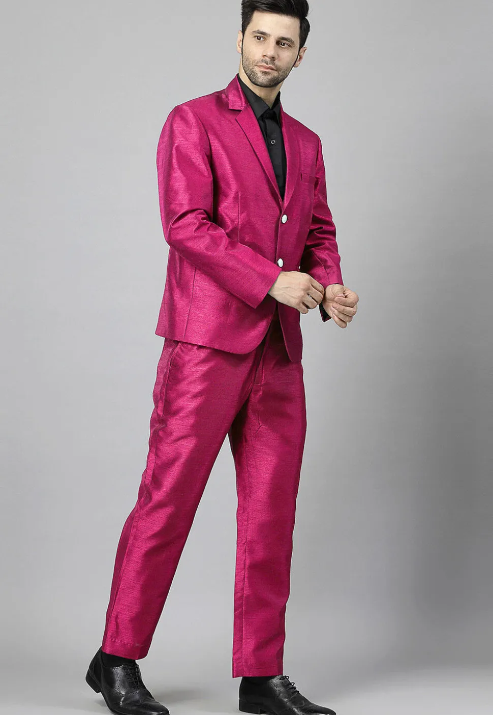Solid Color Dupion Silk Blazer in Fuchsia