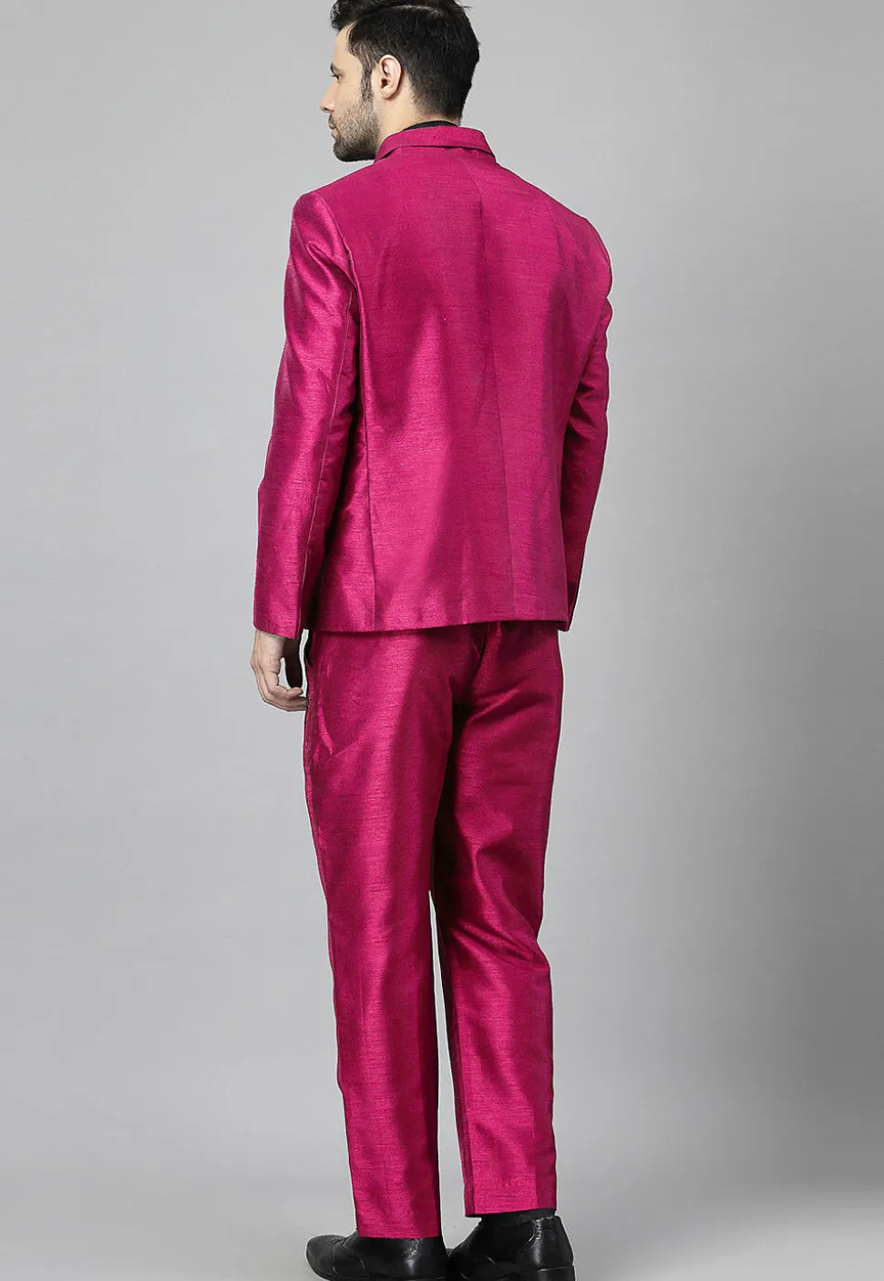 Solid Color Dupion Silk Blazer in Fuchsia