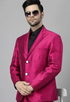 Solid Color Dupion Silk Blazer in Fuchsia
