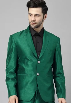 Solid Color Dupion Silk Blazer in Teal Green