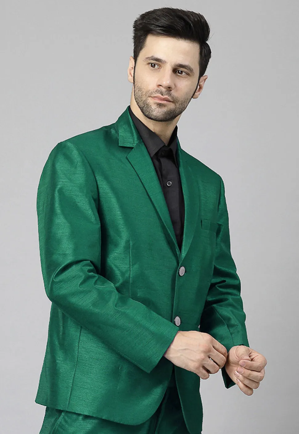 Solid Color Dupion Silk Blazer in Teal Green