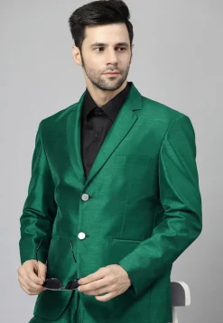 Solid Color Dupion Silk Blazer in Teal Green
