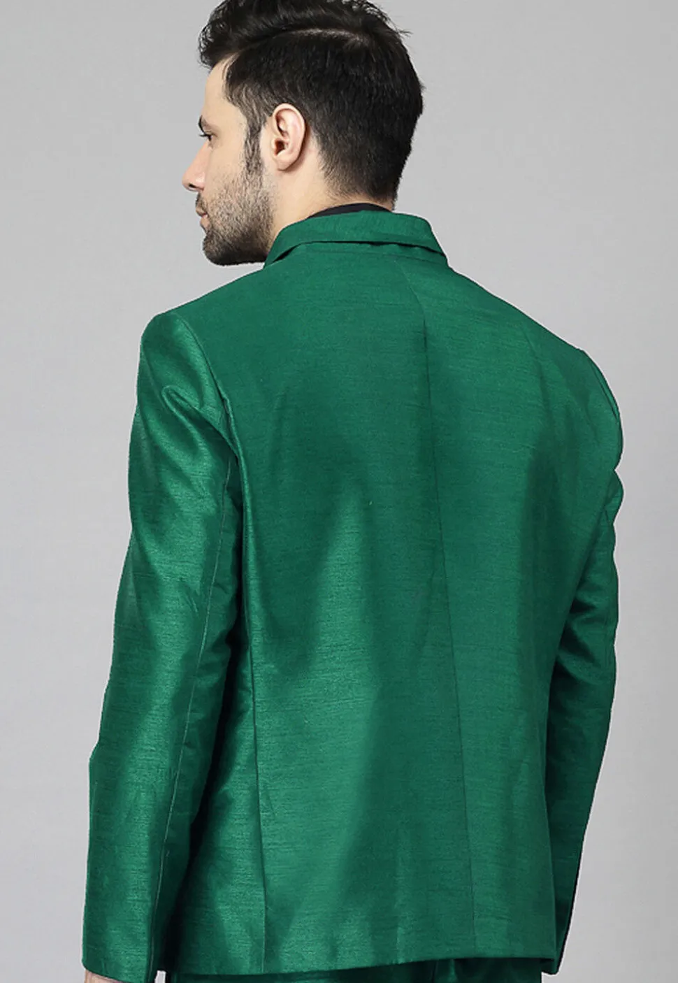 Solid Color Dupion Silk Blazer in Teal Green