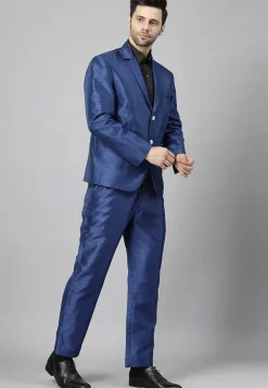 Solid Color Dupion Silk Blazer Set in Blue