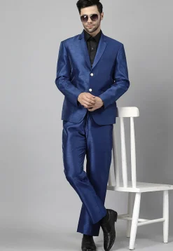 Solid Color Dupion Silk Blazer Set in Blue