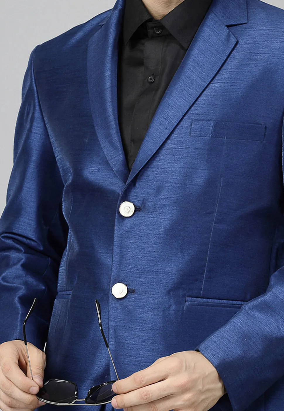Solid Color Dupion Silk Blazer Set in Blue