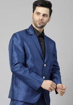 Solid Color Dupion Silk Blazer in Blue
